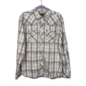 BKE Slim Fit Plaid Western Pearl Snap Shirt Men’s L Long Sleeve